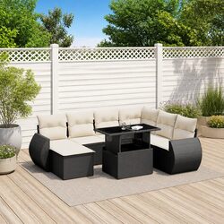 Garden Sofa Set 8 Piece Outdoor Furniture Black Poly Rattan with Cushions Patio
