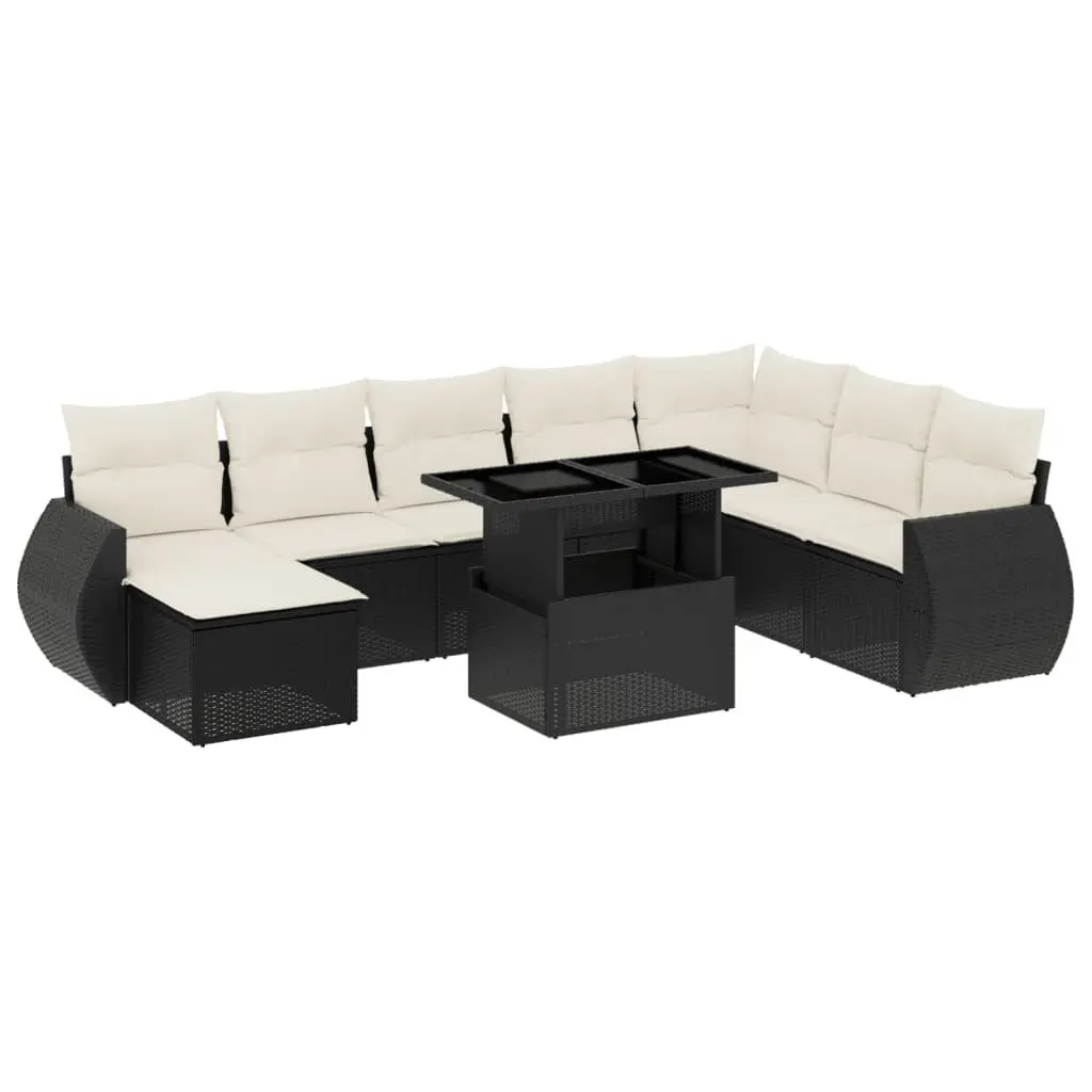 Garden Sofa Set 9 Piece Black PE Rattan Outdoor Furniture with Cushions