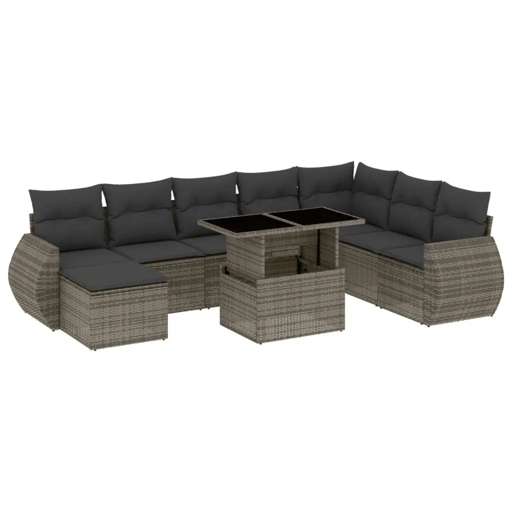 Garden Sofa Set 9 Piece Outdoor Furniture Grey Poly Rattan Patio Seating