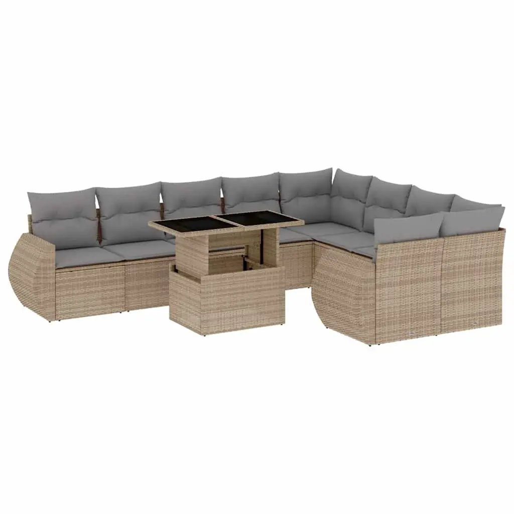 10 Piece Modular Outdoor Furniture Set with Adjustable Table and Beige Cushions