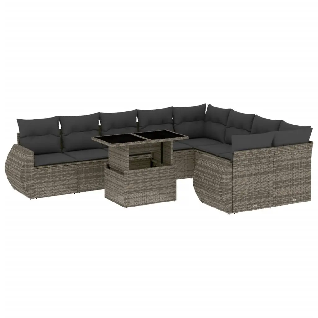 Modular Patio Sofa Set Grey Poly Rattan Outdoor Furniture 10 Piece