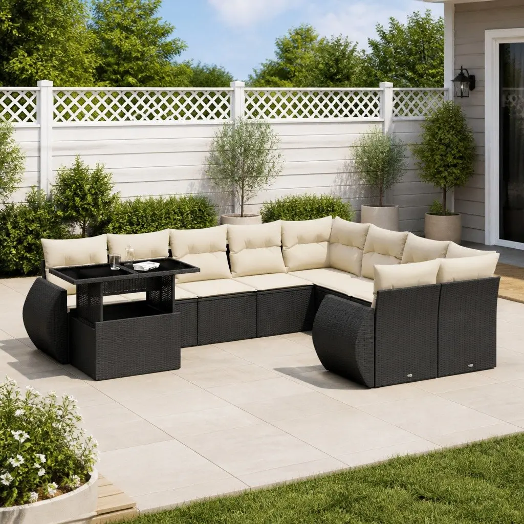 Garden Sofa Set 10 Piece Outdoor Furniture Patio Black Poly Rattan Modular