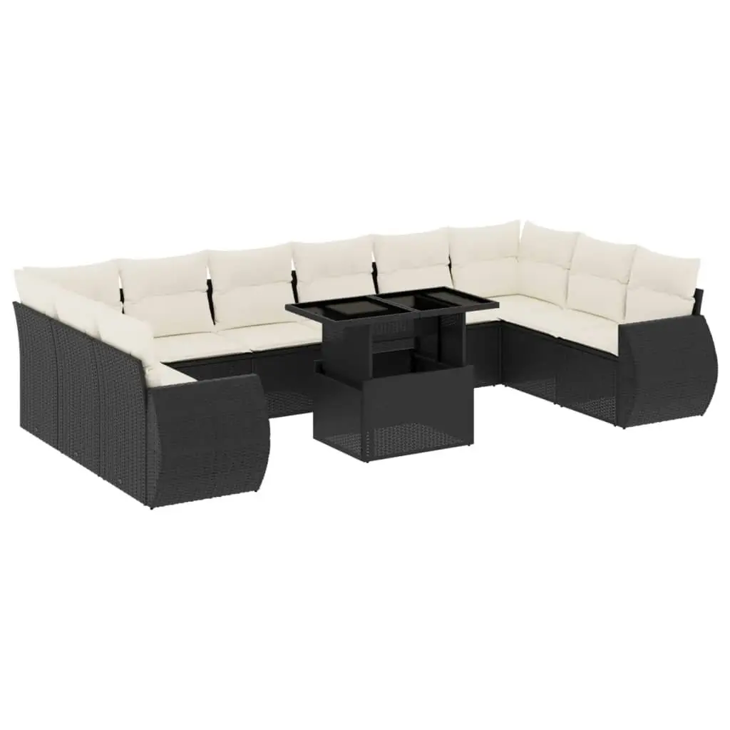 Garden Sofa Set 11 Piece Outdoor Furniture Patio Black Poly Rattan Modular