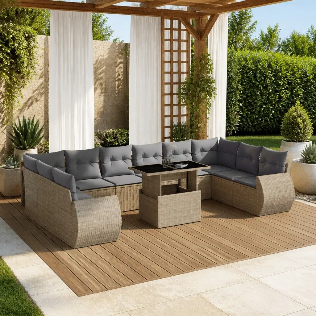 11 Piece Beige Garden Sofa Set