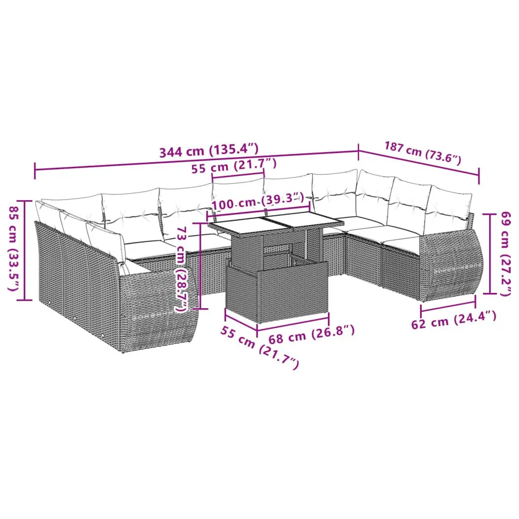 11 Piece Beige Garden Sofa Set