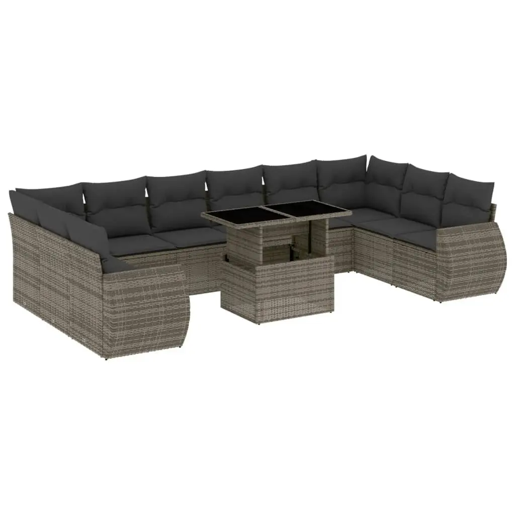 Garden Sofa Set 11 Piece Grey Poly Rattan Outdoor Furniture with Cushions Patio