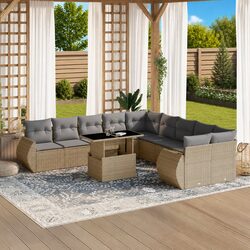 Friendly 11 Piece Beige Outdoor Garden Sofa Set