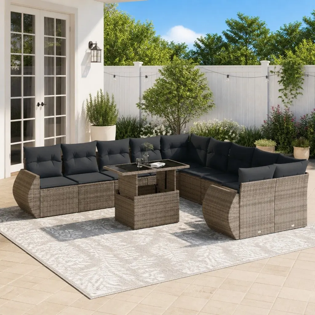 Garden Sofa Set 11 Piece Outdoor Furniture with Cushions Grey Modular Patio