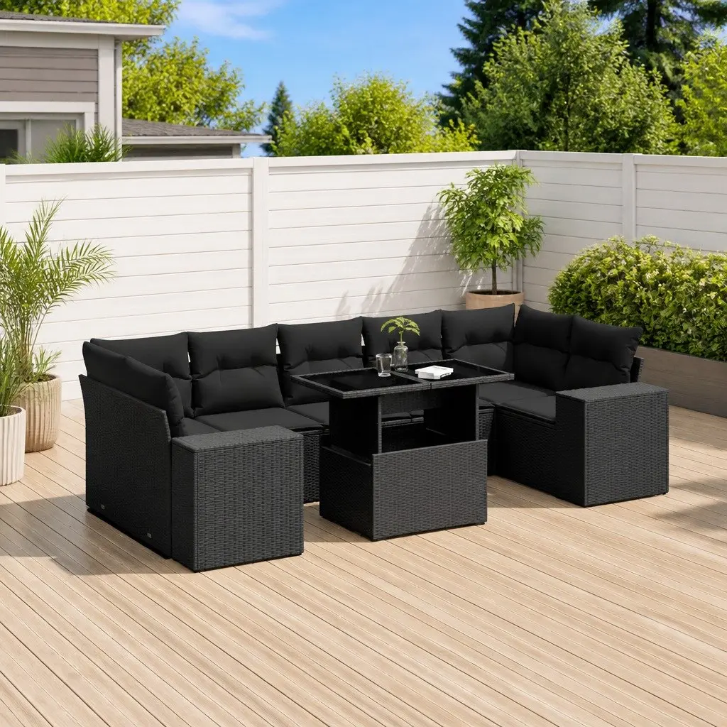 Garden Sofa Set 8 Piece Outdoor Furniture Patio Lounge Sectional Black Poly
