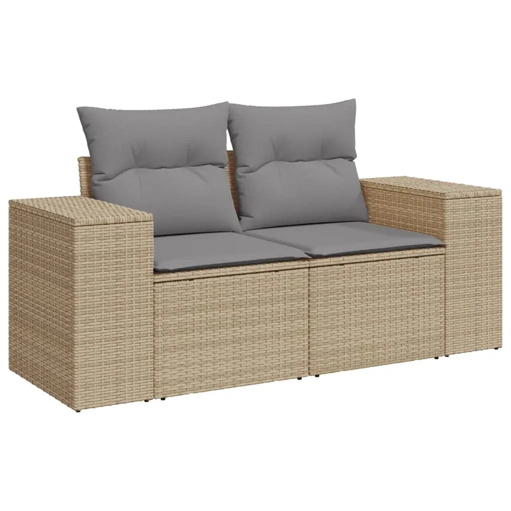 6 Piece Garden Sofa Set Beige Poly Rattan Outdoor Furniture with Cushions