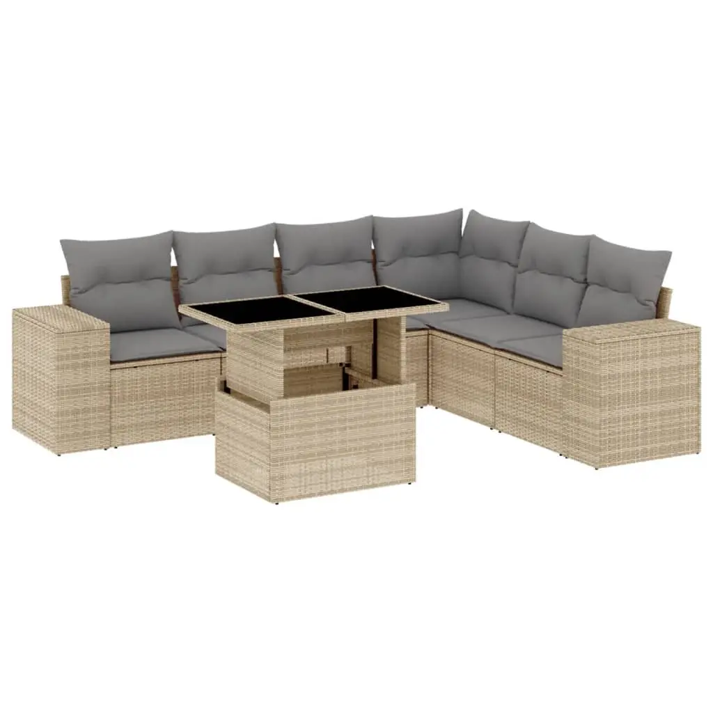 Garden Sofa Set 7 Piece Outdoor Furniture Patio Beige Rattan Modular Seating