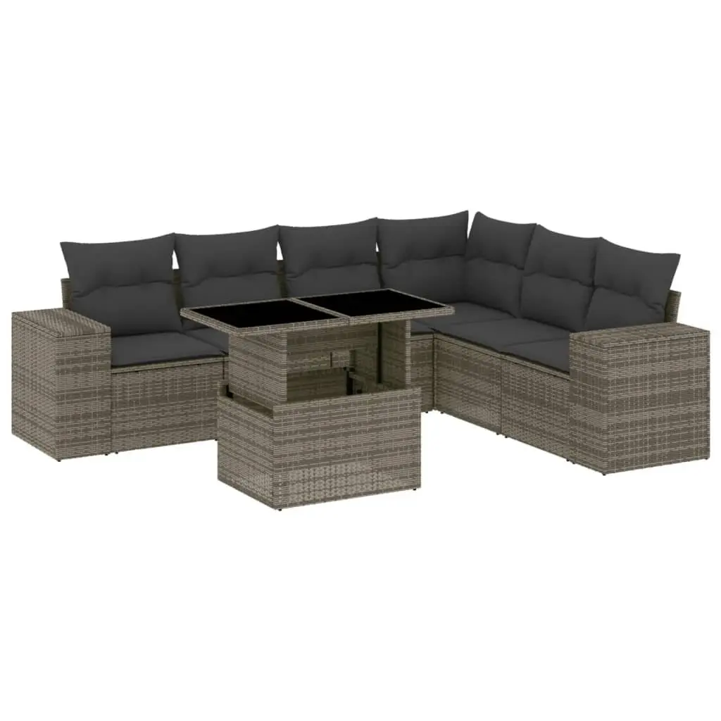 7 Piece Modular Grey Rattan Sofa Set with Cushions for Outdoor Patio Garden