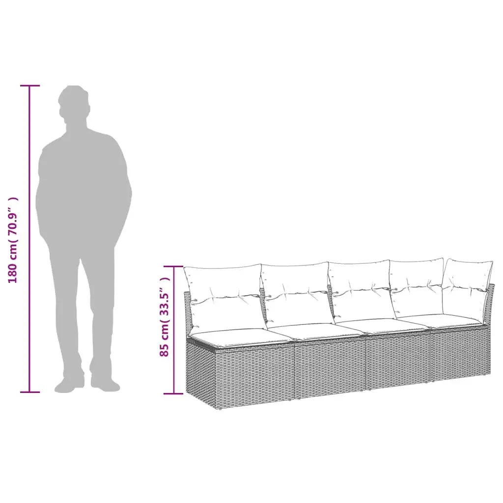 7 Piece Modular Grey Rattan Sofa Set with Cushions for Outdoor Patio Garden
