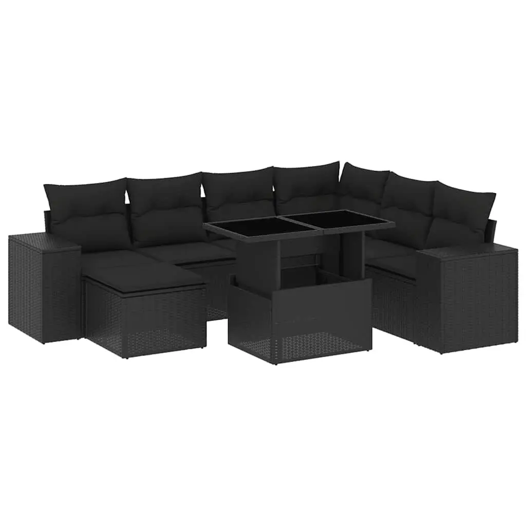 Garden Sofa Set 8 Piece Outdoor Furniture Black Poly Rattan Modular Patio