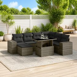 Garden Sofa Set 8 Piece Outdoor Furniture Grey Poly Rattan Adjustable Table