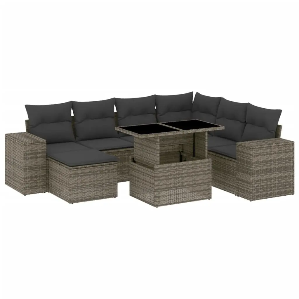 Outdoor Furniture Sofa Set 8 Piece Grey Poly Rattan Adjustable Coffee to Dining Table