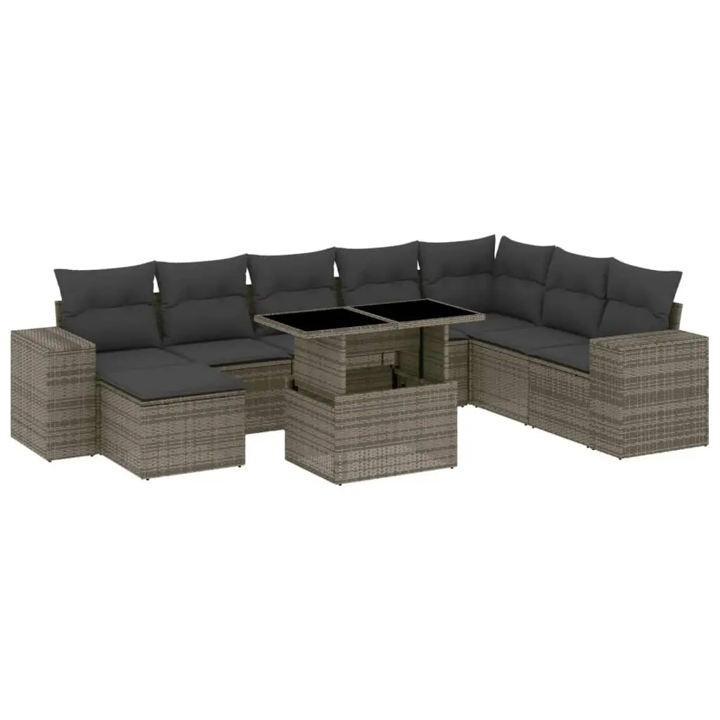 9 Piece Garden Sofa Set Grey Poly Rattan Outdoor Patio Furniture