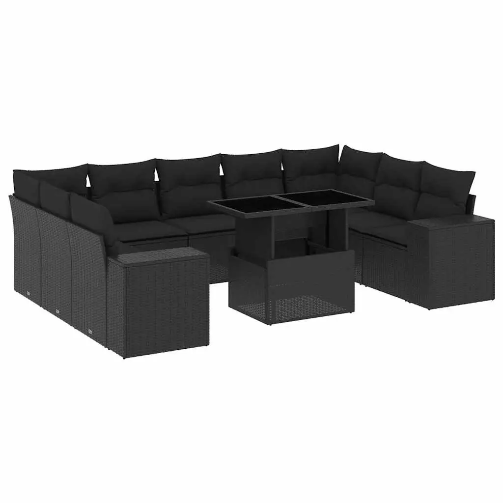 Modular Outdoor Furniture Set 10 Piece Adjustable Black Poly Rattan Garden Sofa