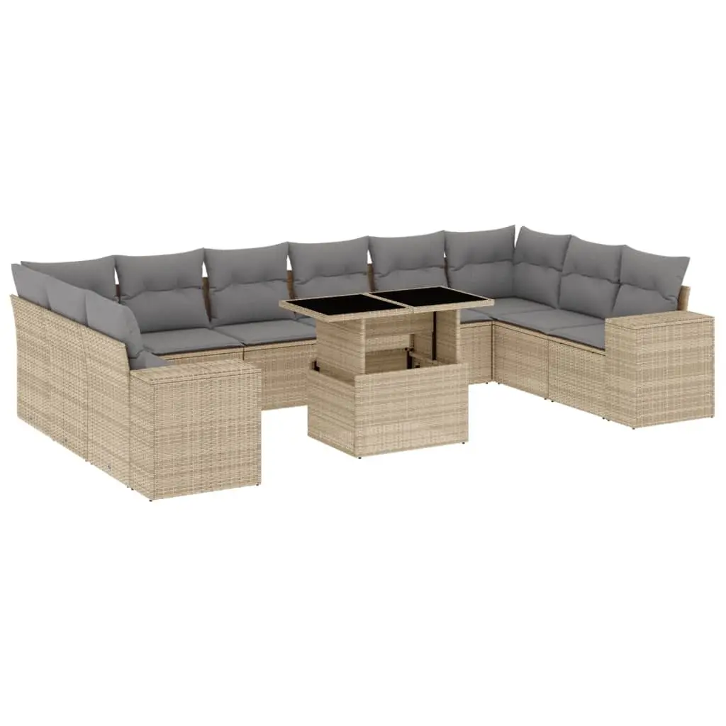 Garden Sofa Set 11 Piece Outdoor Furniture with Cushions Beige Rattan Patio