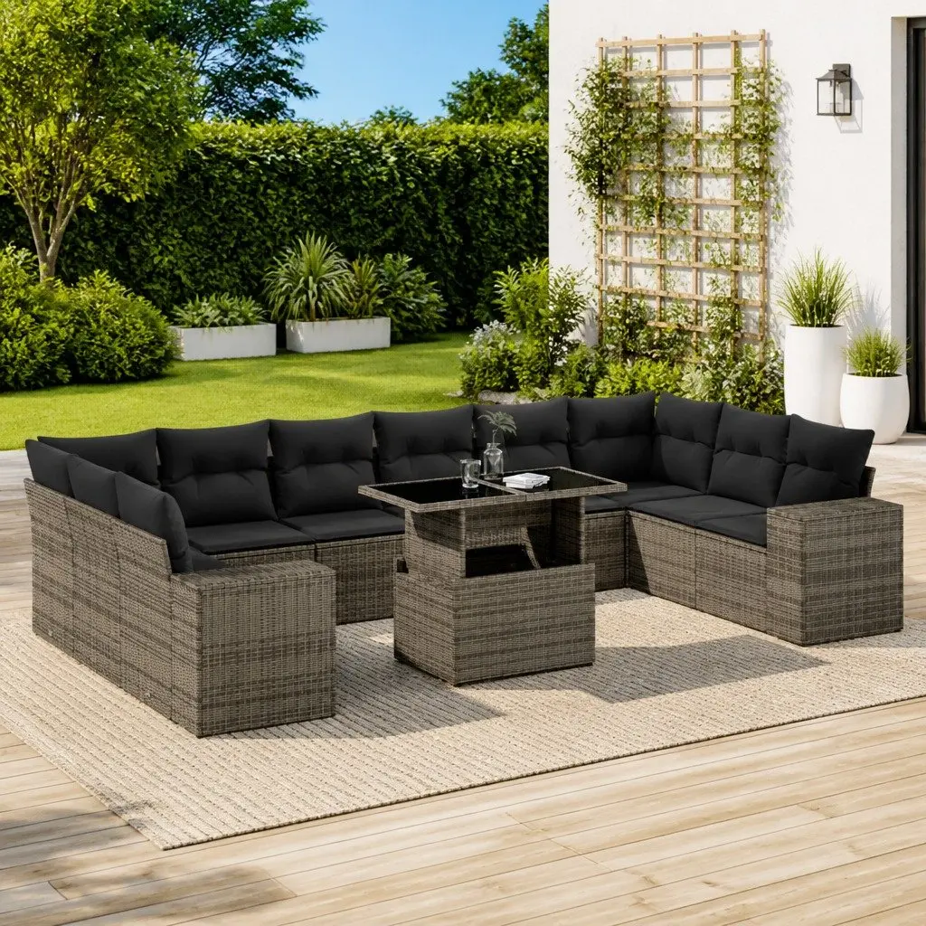 Garden Sofa Set 11 Piece Outdoor Furniture Grey Poly Rattan Modular Patio Lounge