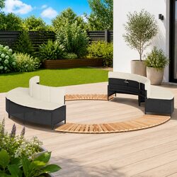 Hot Tub Surround Black PE Rattan Acacia Wood Step Modular Spa Furniture Outdoor