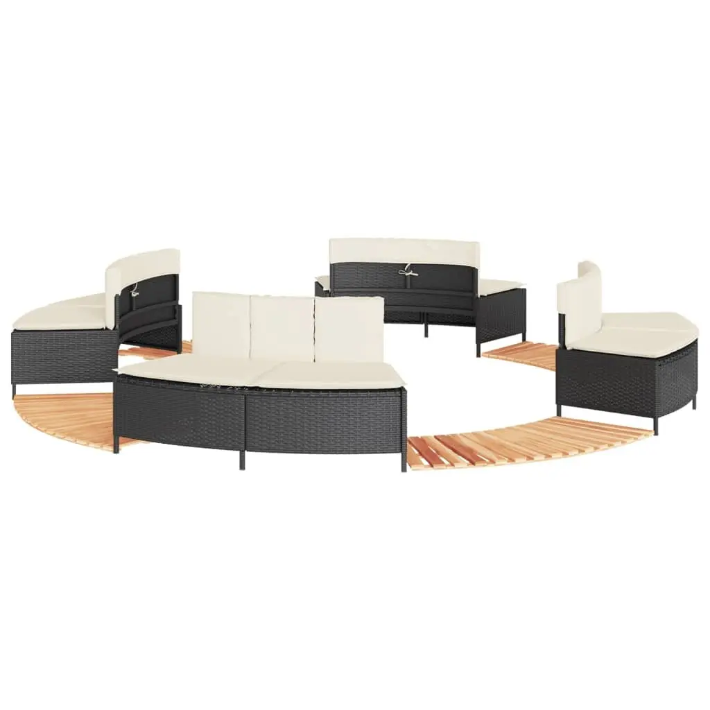 Spa Side Table with Acacia Wood Step and PE Rattan Construction for Hot Tub Surround Black