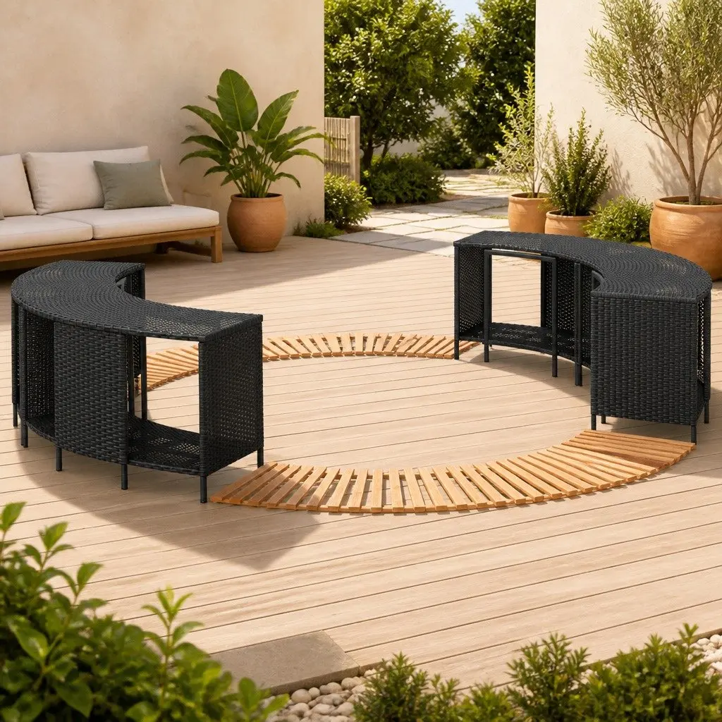 Outdoor Spa Deck Rattan Hot Tub Surround Storage Step Modular Acacia Wood Black