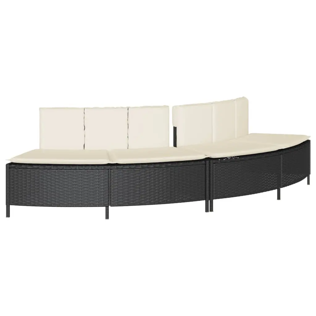 Hot Tub Surround with Storage Bench Seat Black Poly Rattan Acacia Wood Step