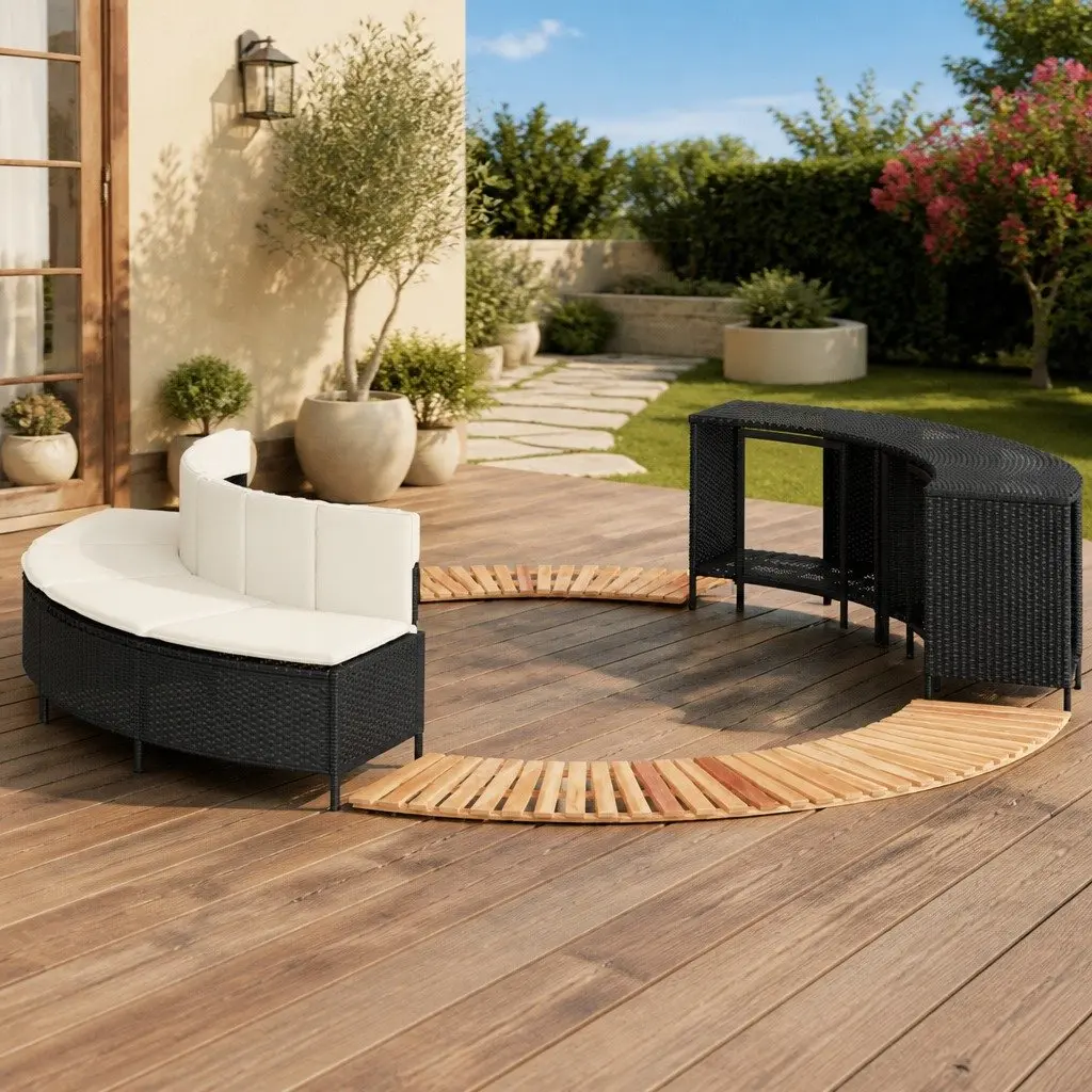 Hot Tub Surround with Storage Bench Outdoor Spa Furniture Black Rattan Garden