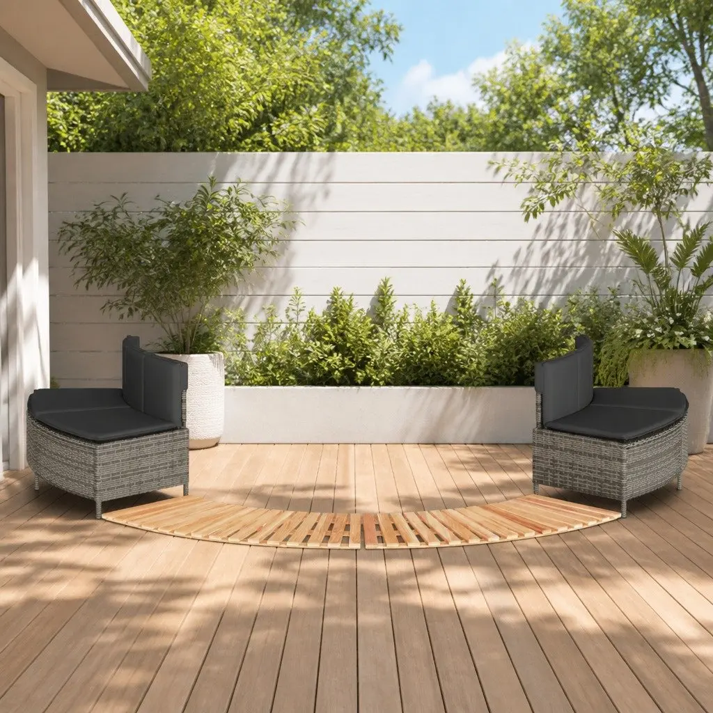 Hot Tub Surround Grey Poly Rattan Acacia Wood Step