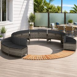 Hot Tub Surround Grey PE Rattan Acacia Wood Step Modular Spa Deck Outdoor