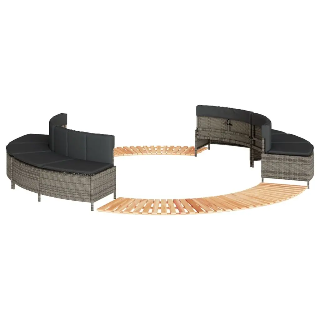 Hot Tub Surround Grey Poly Rattan Acacia Wood Modular Spa Step with Removable Cushions