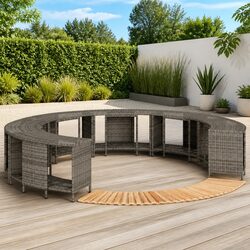 Hot Tub Surround with Storage Step Grey Poly Rattan Outdoor Spa Accessory