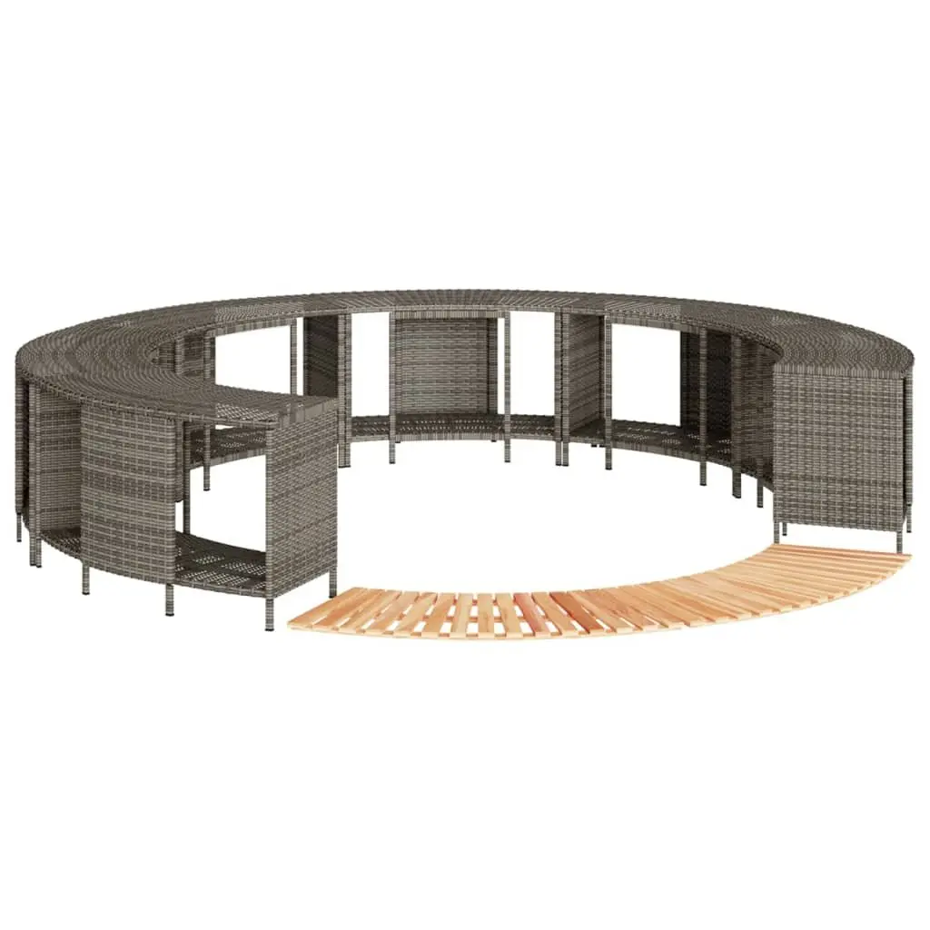 Hot Tub Surround with Storage Step Grey Poly Rattan Outdoor Spa Accessory