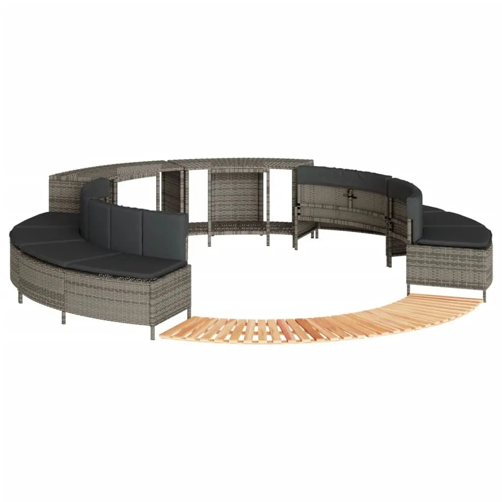 Hot Tub Surround Grey Rattan with Solid Acacia Wood Step and Integrated Storage