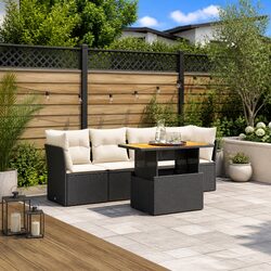 5 Piece Garden Sofa Set Outdoor Furniture Patio Rattan Cushions Black