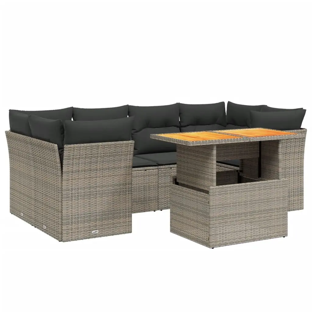 Garden Sofa Set 7 Piece Outdoor Furniture Grey Poly Rattan with Cushions Patio