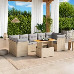 8 Piece Outdoor Garden Sofa Set Beige Poly Rattan with Cushions Patio Furniture