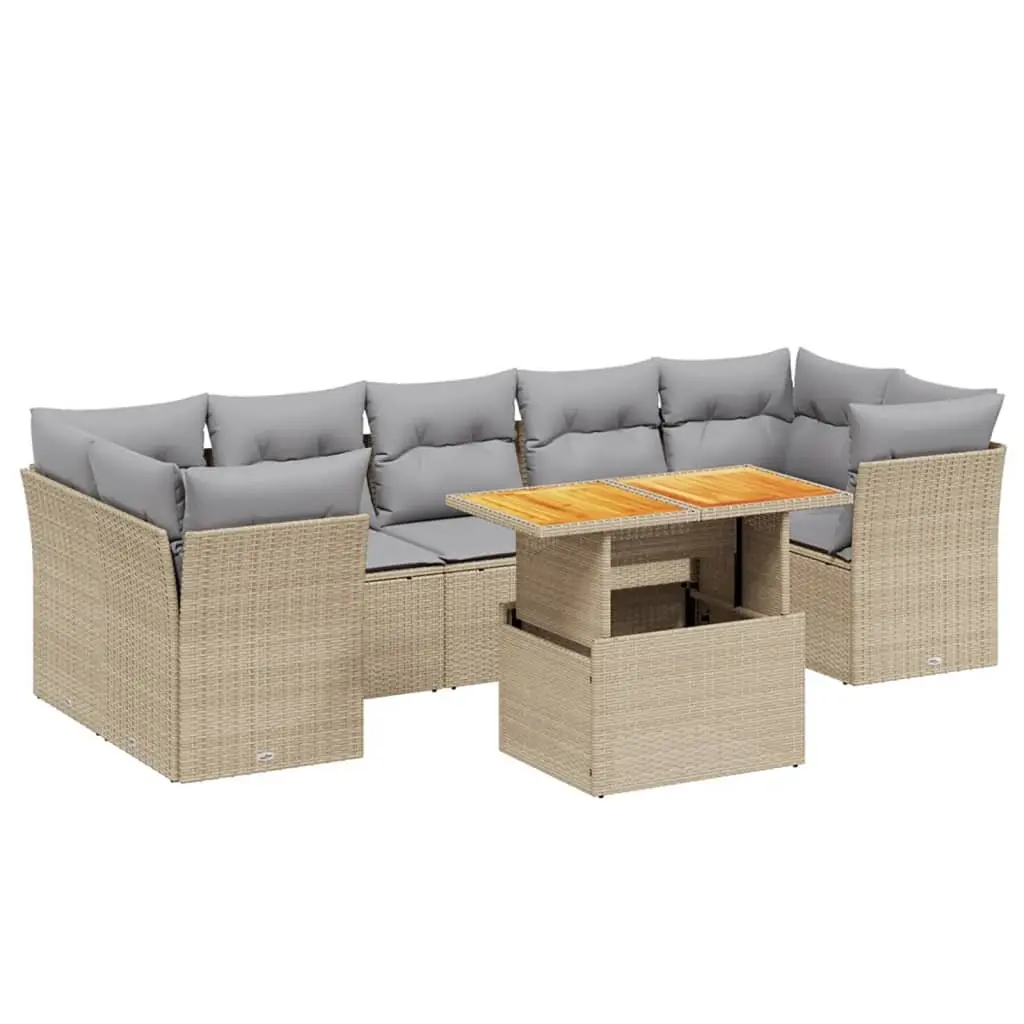 8 Piece Modular Outdoor Sofa Set Beige Poly Rattan with Cushions for Patio and Garden