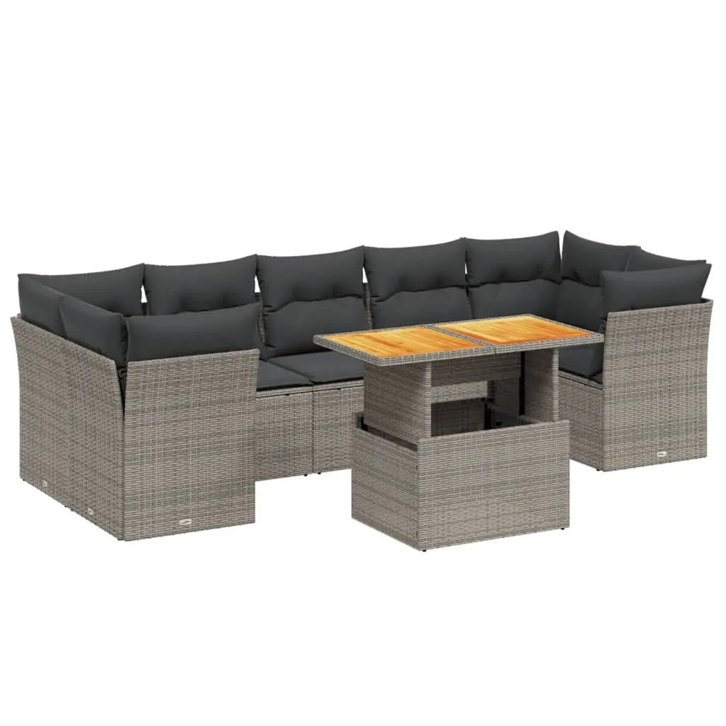 Garden Sofa Set 8 Piece Outdoor Furniture Patio Lounge Grey with Cushions