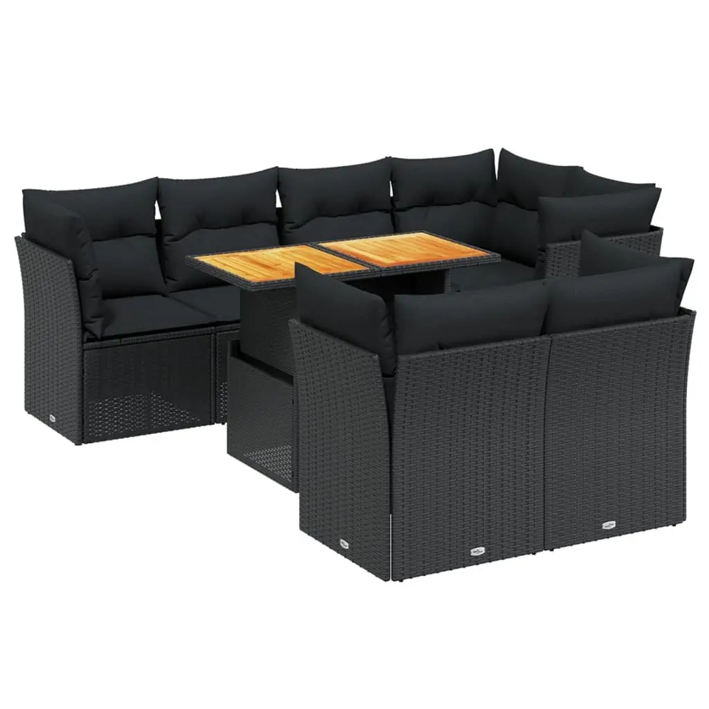 Garden Sofa Set 8 Piece Outdoor Furniture Patio Black Poly Rattan with Cushions