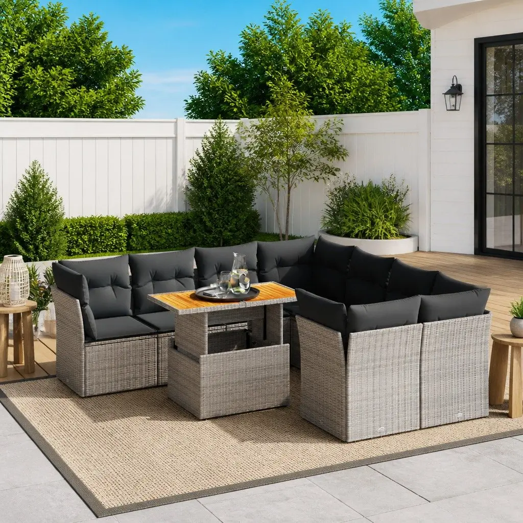 Garden Sofa Set 9 Piece Outdoor Furniture Grey Poly Rattan Patio Lounge with
