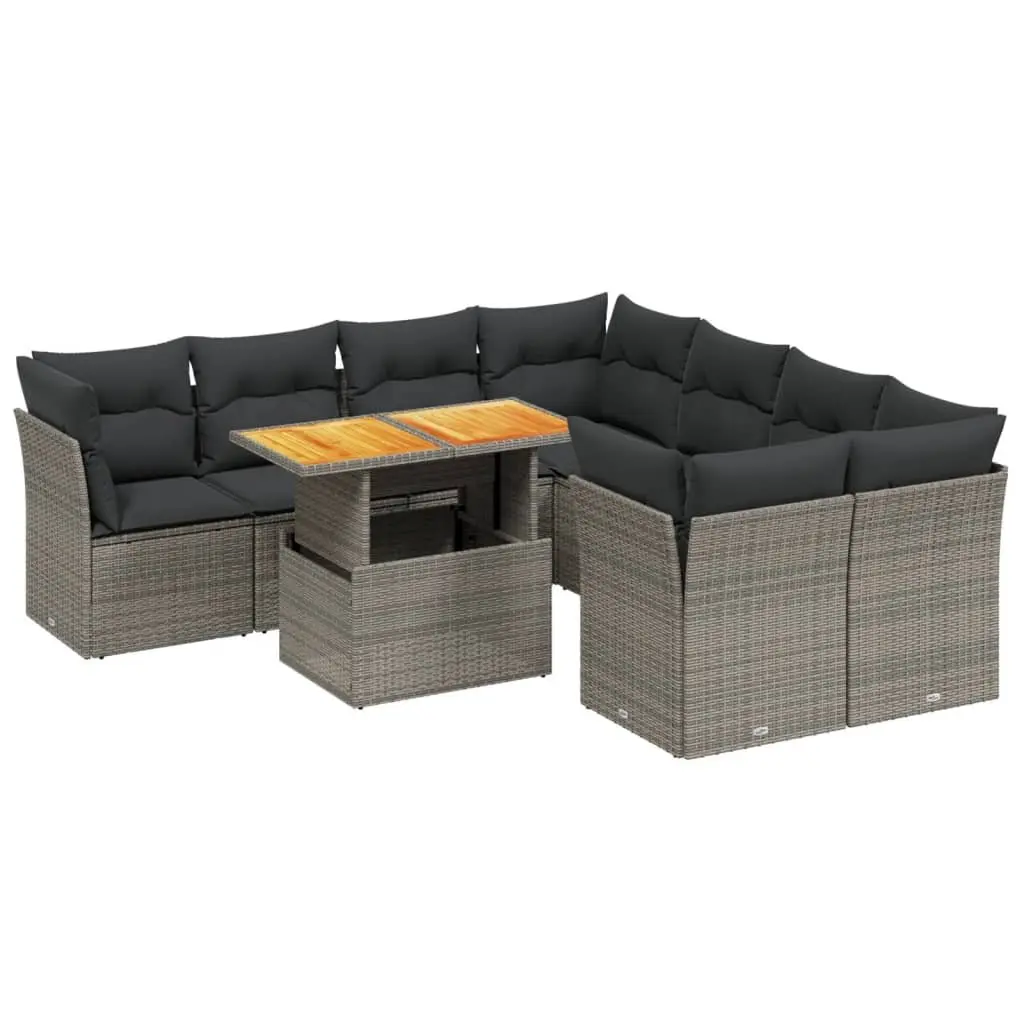 Garden Sofa Set 9 Piece Outdoor Furniture Grey Poly Rattan Patio Lounge with