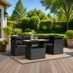 Garden Sofa Set 5 Piece Outdoor Furniture Patio Sectional with Cushions Black