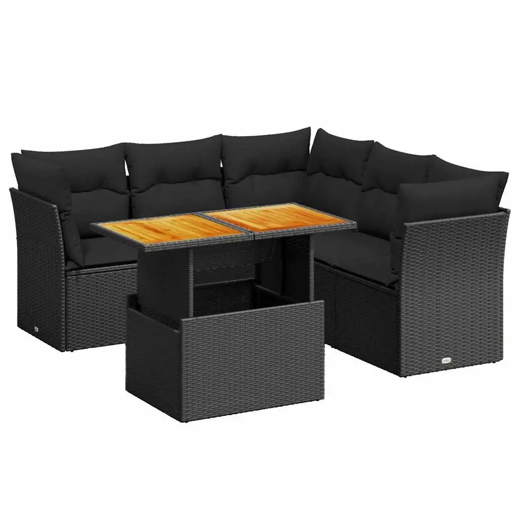 5 Piece Modular Garden Sofa Set with Lift-Top Adjustable Table Black PE Rattan