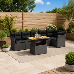 7 Piece Garden Sofa Set Outdoor Furniture Black Poly Rattan with Cushions Patio