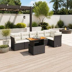 7 Piece Outdoor Garden Sofa Set Poly Rattan Patio Furniture with Cushions Black