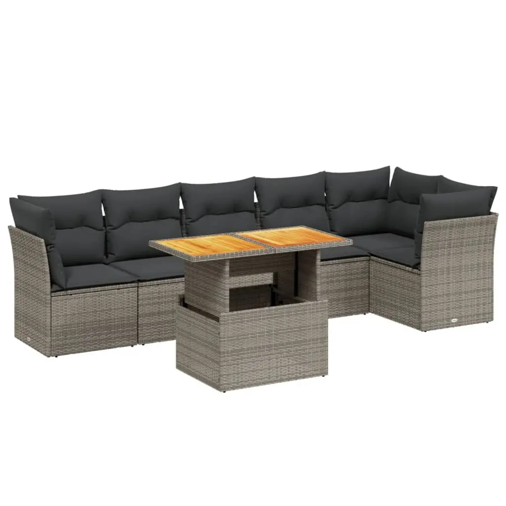 7 Piece Garden Sofa Set Outdoor Furniture Grey PE Rattan Patio with Cushions