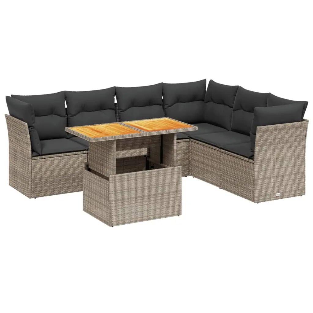 7 Piece Garden Sofa Set Grey Poly Rattan Modular Outdoor Furniture with Cushions