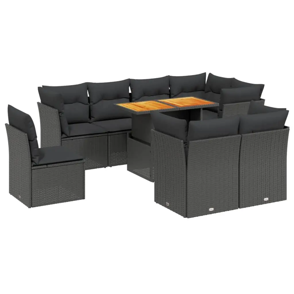 Garden Sofa Set 9 Piece Outdoor Furniture Black Poly Rattan with Cushions Patio